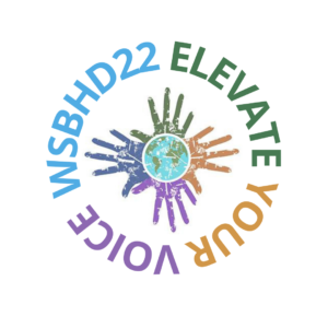 Logo verdensdagen for ryggmargsbrokk og hydrocephalus 25. oktober 2022. Tema hev din stemme.