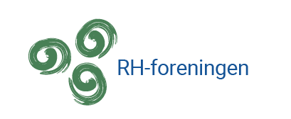 RH-foreningen ny logo 2023. Til venstre for navnet er tre grønne spiraler.