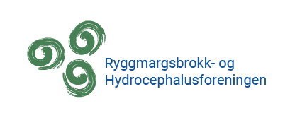 Ryggmargsbrokk- og Hydrocephalusforeningen ny logo 2023. Til venstre for navnet er tre grønne spiraler.