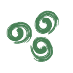 Logosymbol til Ryggmargsbrokk- og Hydrocephalusforeningen. Kun symbol uten tekst. Tre spiraler i grønt.