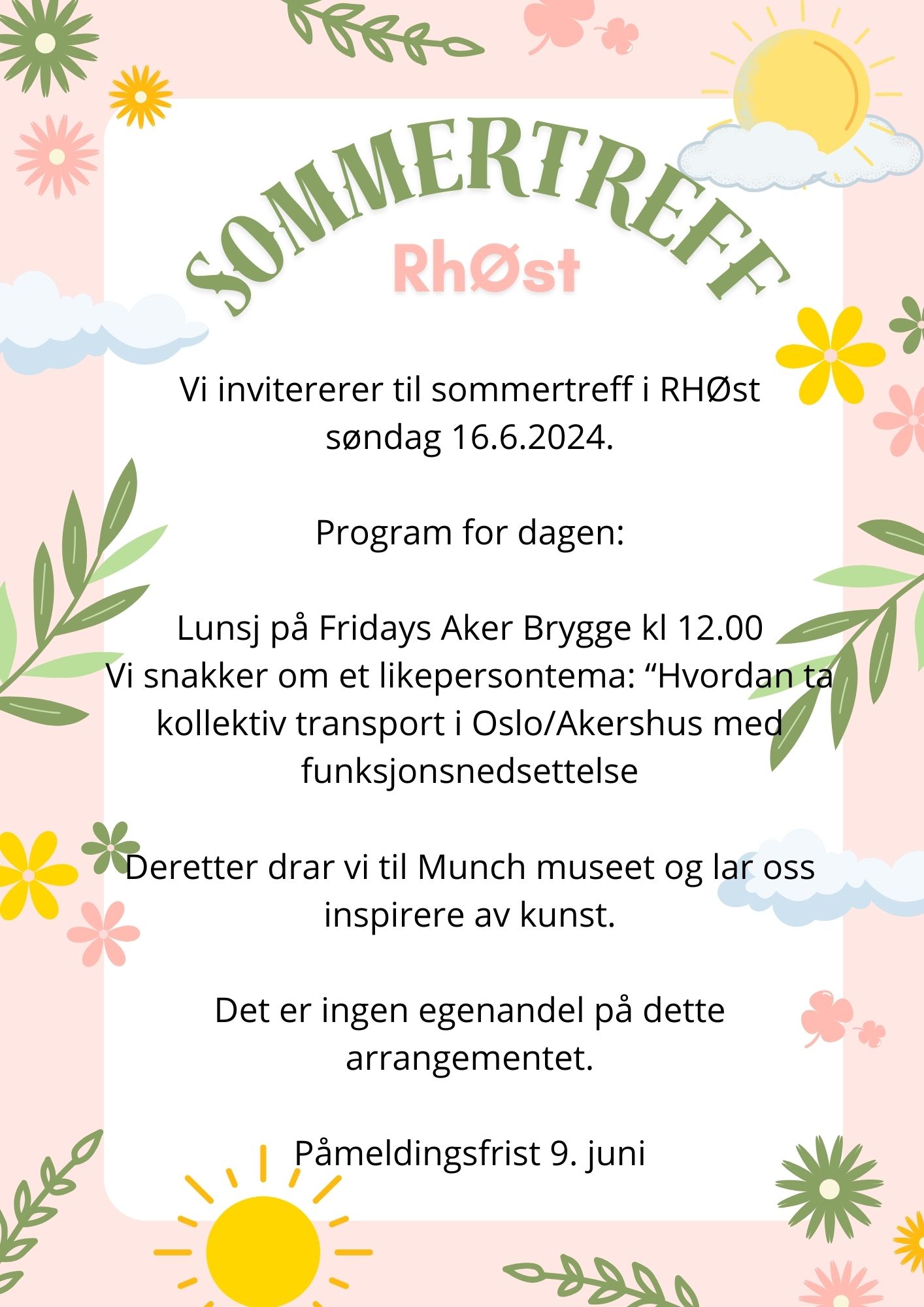 Invitasjon til sommertreff i Oslo for medlemmer av fylkeslaget RHØst.