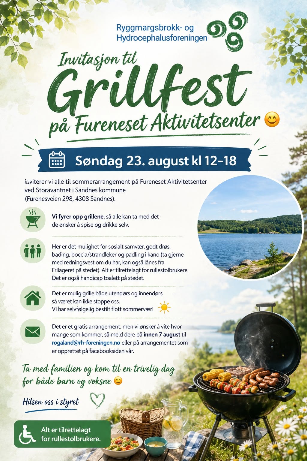 Invitasjon til grillfest på Furenest Aktivitetsenter 23. august 2026,