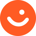 Vipps logo. Oransje runding med hvit strek som smil og en hvit runding som øye.